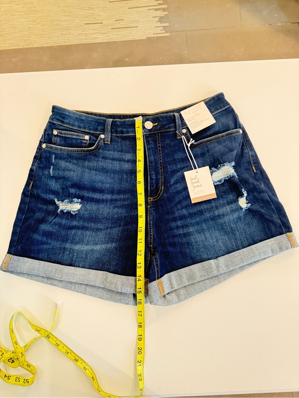 NWT LC Lauren Conrad High Rise Cuffed Denim Shorts Women’s 10 Distressed Dark Wa